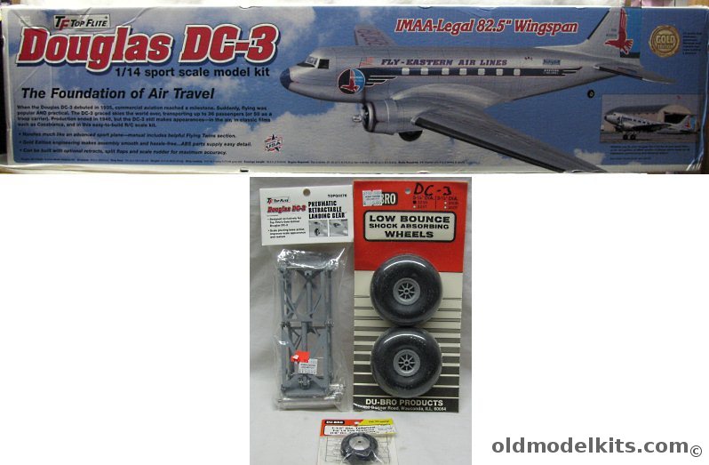 Top Flite 1/14 DC-3 Gold Edition R/C With Retracts - 82.5 Inch Wingspan -  Eastern or C-47 Markings - With Du-Bro Wheels and Tires and Top Flite Scale Pneumatic Retractable Landing Gear, TOPA0500 plastic model kit